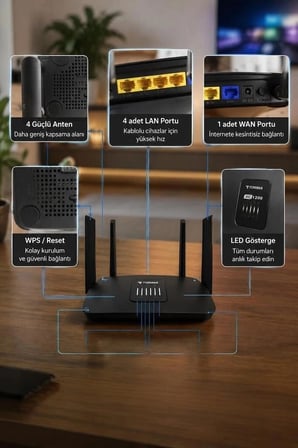 Torima Çift Bant Kablosuz Wifi Router AC06 Siyah 1200Mbps 2.4GHz 5GHz Hızlı İnternet Ev Aleti
