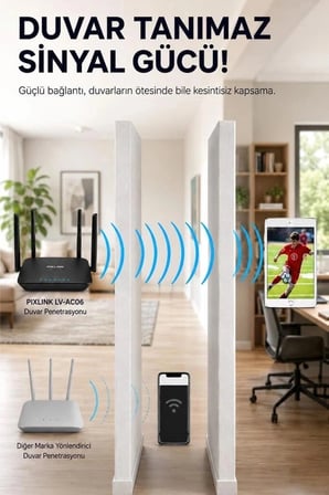 Torima Çift Bant Kablosuz Wifi Router AC06 Siyah 1200Mbps 2.4GHz 5GHz Hızlı İnternet Ev Aleti