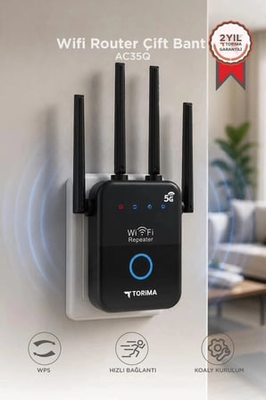 Özel Seri Torima Wifi Router Çift Bant 1600Mbps 4 Anten AC35Q Siyah Oyun Sistem Bağlantı