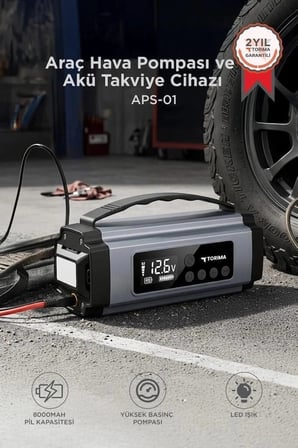 Premium Torima Araç Hava Kompresörü APS01 Yol Yardım Işıklı Pompa Dijital Ekran