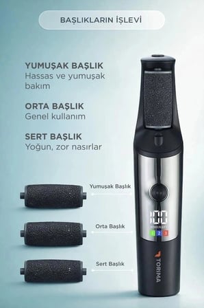 Torima BCM-1140T Siyah Şarjlı Su Geçirmez Ayak Törpü Topuk Ürünü Pratik Bakım Temizlik Aleti