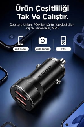 Araç Şarj Cihazı 2 Usb Portlu Transmitter C01 Siyah Taşıt Aksesuar Yolculuk Seyahat Aleti