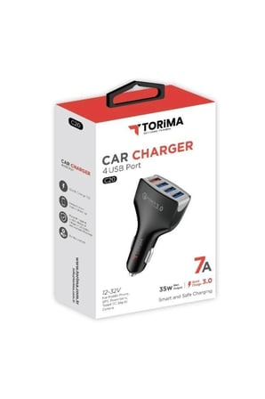Premium Torima Hızlı Şarj Adaptörü 4 Port Çift Usb C20 Siyah Araç Gereci Telefon Şarjı