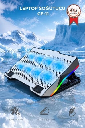Delux Serisi Torima Laptop Soğutucu Ayarlanabilir Rgb CF11 Gümüş Çalışma Ekipman Fan