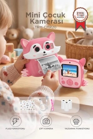 Delux Serisi CMR20 Pembe Dijital Fotoğraf Makinesi Müzikli Alet Oyun Aleti Oyuncak Kamera