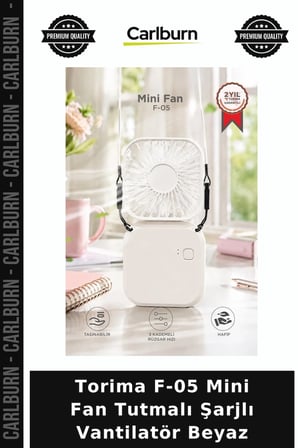 Delux Serisi Torima F-05 Mini Fan Tutmalı Şarjlı Vantilatör Beyaz Yolda Yazlık Pratik