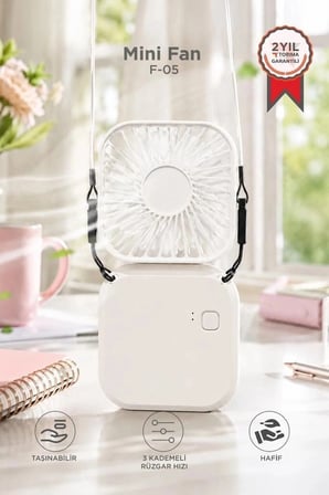 Delux Serisi Torima F-05 Mini Fan Tutmalı Şarjlı Vantilatör Beyaz Yolda Yazlık Pratik