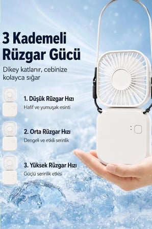 Delux Serisi Torima F-05 Mini Fan Tutmalı Şarjlı Vantilatör Beyaz Yolda Yazlık Pratik