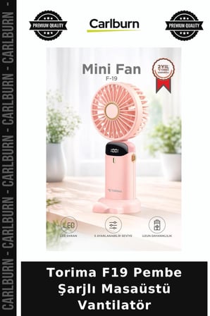 Delux Serisi Torima F19 Pembe Şarjlı Masaüstü Vantilatör Günlük Kullanım Çalışma Masası Kompakt Fan