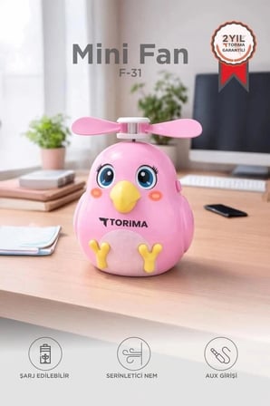Özel Üretim Torima Şarjlı El Vantilatörü F31 Pembe Aksesuar Modern Tasarım
