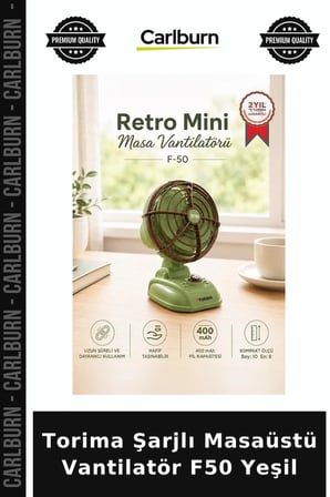 Premium Torima Şarjlı Masaüstü Vantilatör F50 Yeşil Eski Tarz Fan Hava Akımı Ev Aksesuarı
