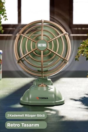 Premium Torima Şarjlı Masaüstü Vantilatör F50 Yeşil Eski Tarz Fan Hava Akımı Ev Aksesuarı