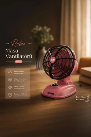 Torima Şarjlı Masaüstü Vantilatör F50 Pembe Portatif Cihaz Yazlık Aksesuar Çalışma Masası