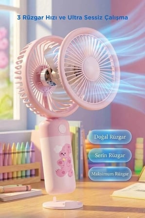 Özel Üretim Torima Şarjlı El Vantilatörü F56 Pembe Pratik Modern Yazlık