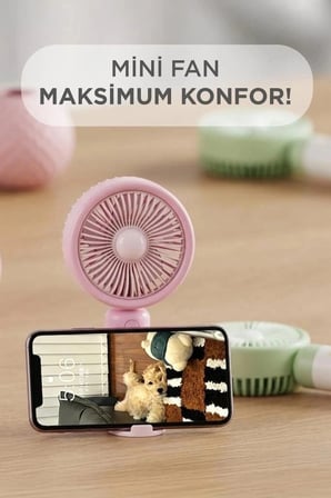 Özel Üretim Torima Şarjlı El Vantilatörü F56 Pembe Pratik Modern Yazlık