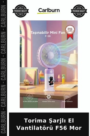 Delux Serisi Torima Şarjlı El Vantilatörü F56 Mor Mini Vantilatör Serinleme Taşınabilir Fan