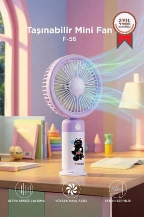 Delux Serisi Torima Şarjlı El Vantilatörü F56 Mor Mini Vantilatör Serinleme Taşınabilir Fan