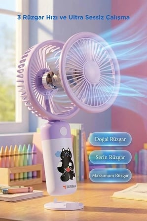 Delux Serisi Torima Şarjlı El Vantilatörü F56 Mor Mini Vantilatör Serinleme Taşınabilir Fan