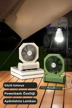 Delux Serisi Torima Şarjlı Masaüstü Vantilatör Powerbank 3600 Mah F58 Aygıtı Yeşil Üstü