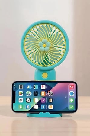 Premium Torima Şarjlı El Vantilatörü Telefon Standlı F62 Yeşil Masaüstü Yazlık Modern