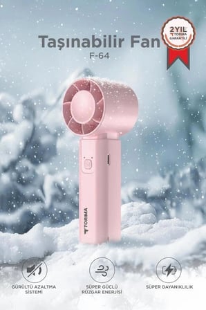 Delux Serisi Torima Şarjlı El Vantilatörü F64 Pembe Cep Fanı Pratik Fan Mini Vantilatör