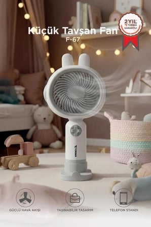 Delux Serisi Torima Şarjlı El Vantilatörü F67 Beyaz Fan Yaz Kişisel