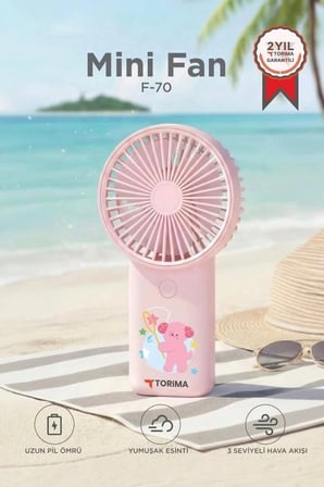 Premium Şarjlı El Vantilatörü Mini Masa Fanı F70 Pembe Hava Akımı Hediyelik Fan Aksesuar