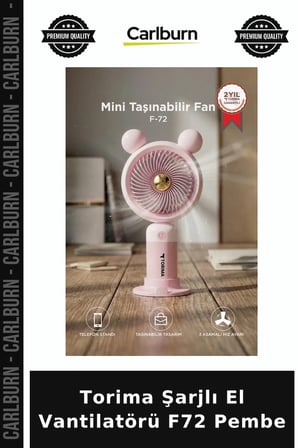 Özel Üretim Torima Şarjlı El Vantilatörü F72 Pembe Çocuklar İçin Fonksiyonel Seyahat