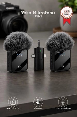 Torima Yaka Mikrofonu Type-C Lightning Aux 2 Adet 3IN1 F11-2 Ses Aktarıcı Telefon Aleti Kayıt Cihazı