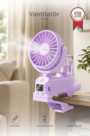Özel Üretim Torima Vantilatör Dijital Ekranlı F14 Mor Minik Fan Yaz Aylar Seyahat