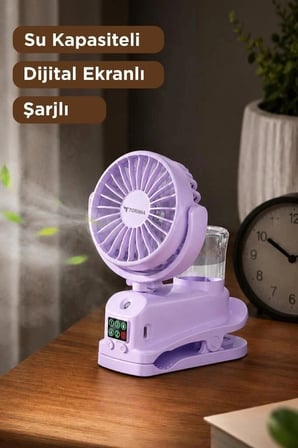 Özel Üretim Torima Vantilatör Dijital Ekranlı F14 Mor Minik Fan Yaz Aylar Seyahat