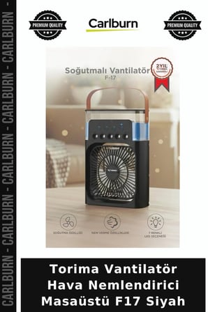 Torima Vantilatör Hava Nemlendirici Masaüstü F17 Siyah Buharlı Cihaz Aromalı Fan Masa Fanı