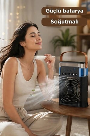 Torima Vantilatör Hava Nemlendirici Masaüstü F17 Siyah Buharlı Cihaz Aromalı Fan Masa Fanı