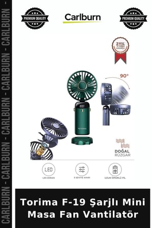 Premium Torima F-19 Şarjlı Mini Masa Fan Vantilatör Şık Pratik Bireysel