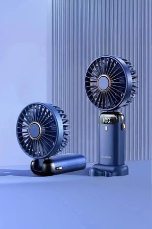 Torima F-19 Lacivert Dijital Ekranlı Şarjlı Mini Masa Küçük Pervane Hava Üfleyici Kompakt Fan