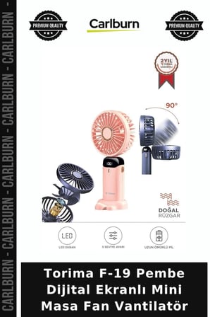 Özel Seri Torima F-19 Pembe Dijital Ekranlı Mini Masa Fan Vantilatör Çözüm Masaüstü Ofis