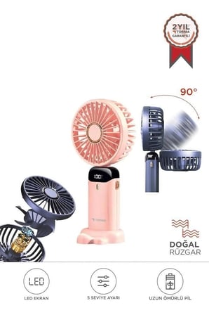 Özel Seri Torima F-19 Pembe Dijital Ekranlı Mini Masa Fan Vantilatör Çözüm Masaüstü Ofis