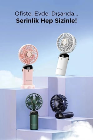 Özel Seri Torima F-19 Pembe Dijital Ekranlı Mini Masa Fan Vantilatör Çözüm Masaüstü Ofis