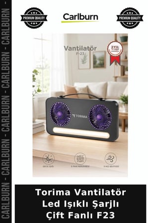Premium Torima Vantilatör Led Işıklı Şarjlı Çift Fanlı F23 Cihaz Çalışma Seyahat