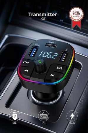Torima Transmitter Şarj Özellikli Dijital Göstergeli Bluetooth G11 Siyah Araç Fonksiyon Yolculuk