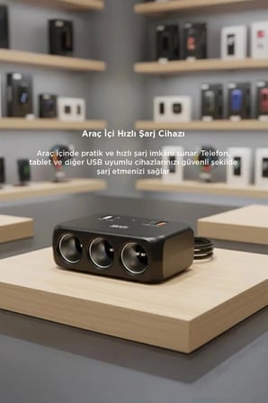 Özel Seri Torima Araç Şarj Cihazı Çakmaklık Girişli 120W G18 Siyah QC4.0 Pratik Fonksiyonel Kullanım