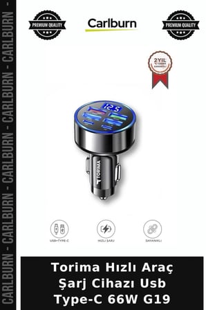 Torima Hızlı Araç Şarj Cihazı Usb Type-C 66W G19 Teknik Parça Cihaz Desteği Modern Gereç