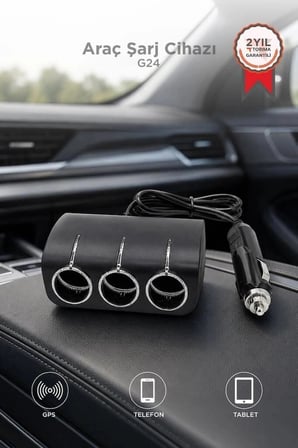 Torima Araç Şarj Cihazı Üçlü Led Soketli 120W G24 Siyah Cihaz Besleme Sürüş Aksesuarı Mobil Enerji