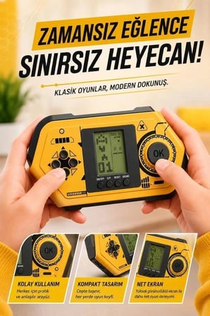 Premium Torima Oyun Kolu Atari Joystick Tetris Gameboy GC015 Sarı Zaman Renkli Sürpriz