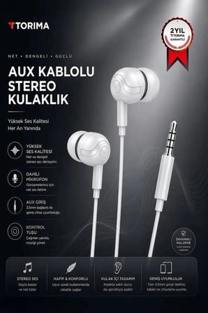Premium Torima Kablolu Kulaklık H10 Beyaz Tablet İçin Ses Aleti Pratik