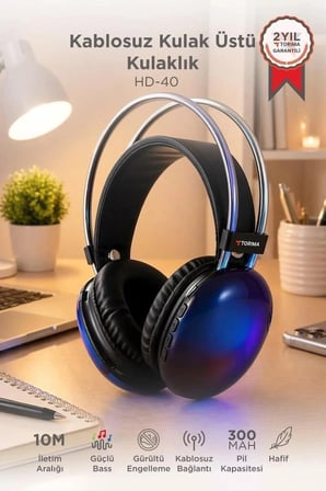 Özel Seri Torima Bluetooth Kulaklık Kulak Üstü HD40 Siyah İletişim Akıllı Dinlence
