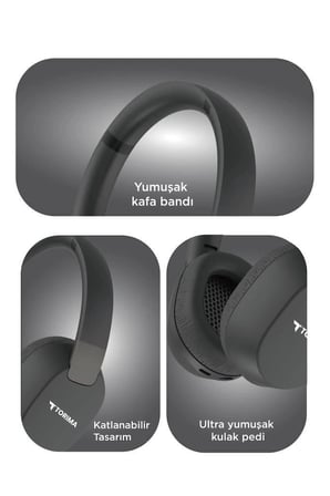 Torima Bluetooth Kulaklık Kulak Üstü Kablosuz Kulaklık HD50 Siyah Müzik Aleti Dinleme Aracı