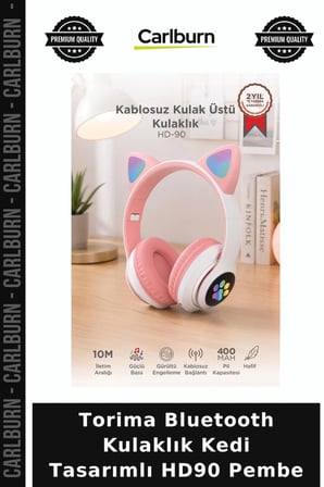 Premium Torima Bluetooth Kulaklık Kedi Tasarımlı HD90 Pembe Oyun Aksesuarı Film Keyfi Eğlence Ürünü
