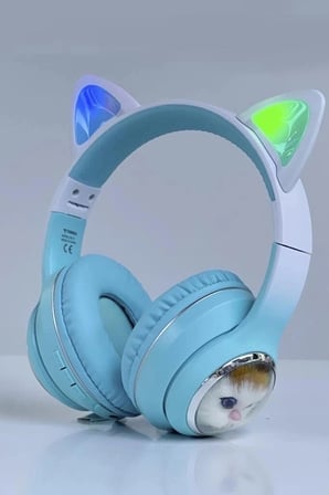 Premium Torima HD11 Mavi Kedi Karükatür Kulak Led Işıklı 5.3 Ders Kulaklık