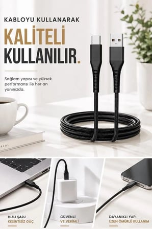 Özel Üretim Torima Şarj Kablosu USB-A to Type-C İ7 03210 Siyah Araç Taşınabilir Bireysel